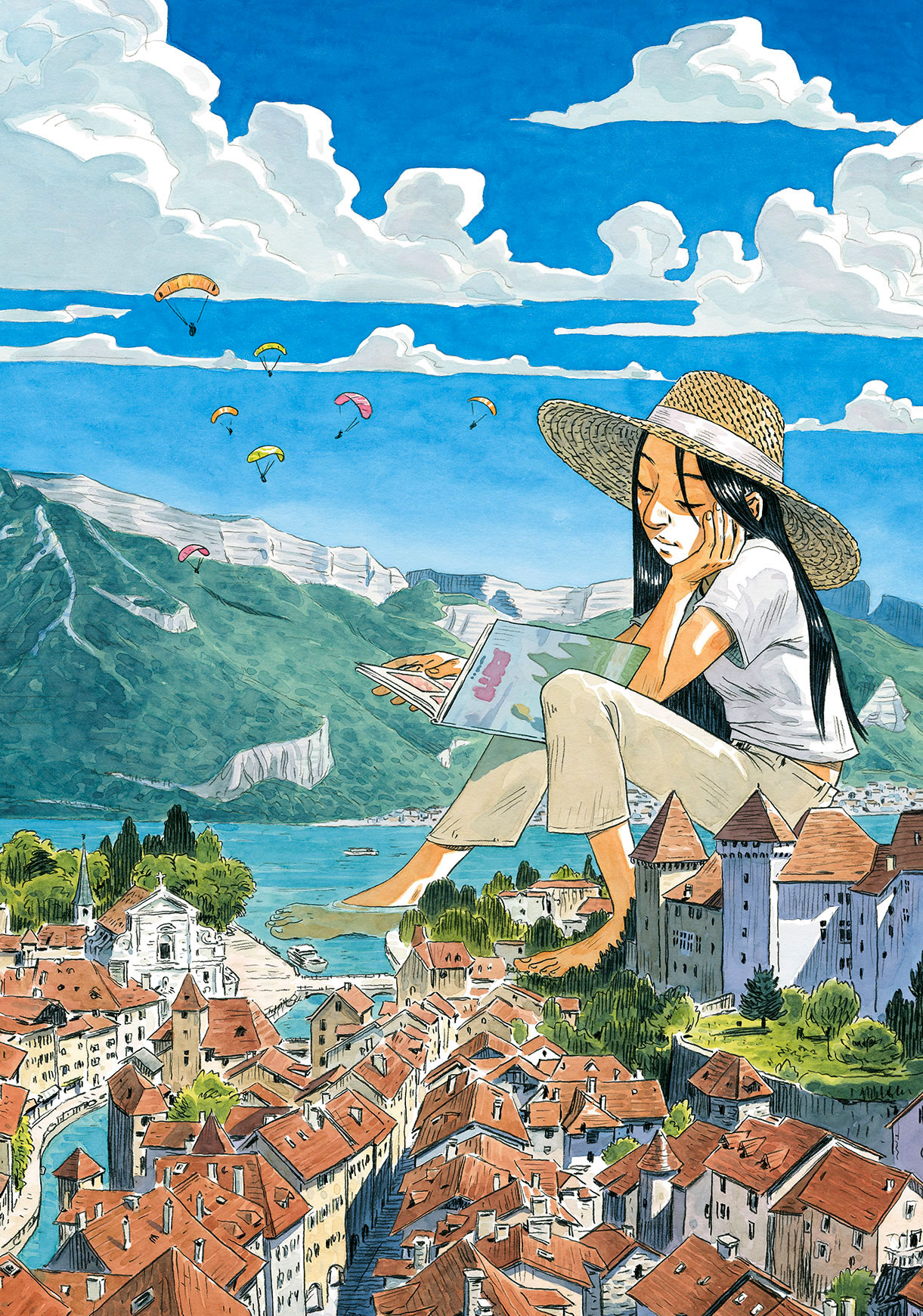 watercolor illustration of Annecy for BDFugue bookstore