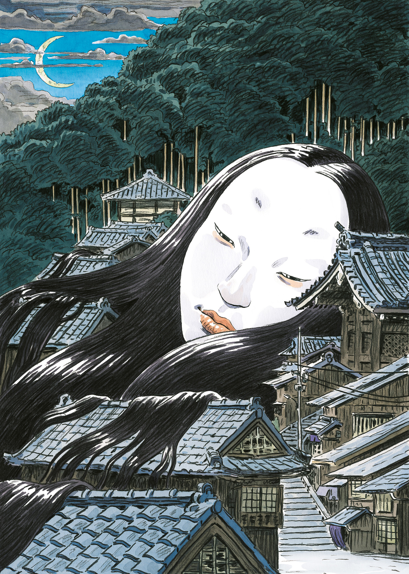 watercolor illustration of Japanese ghost of Kyoto