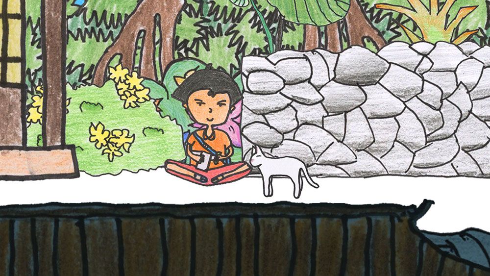 video game drawn by children with colored pencils